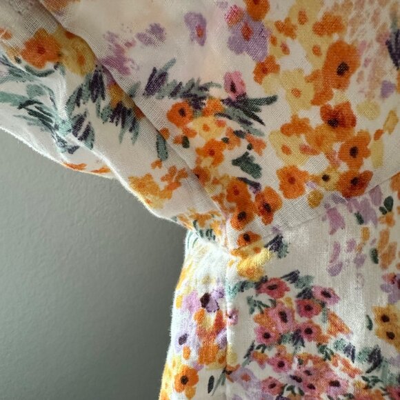 H&M Linen Button Up Crop Shirt Slouchy Sleeve Multicolor Floral Print Lightweigh - Picture 7 of 10